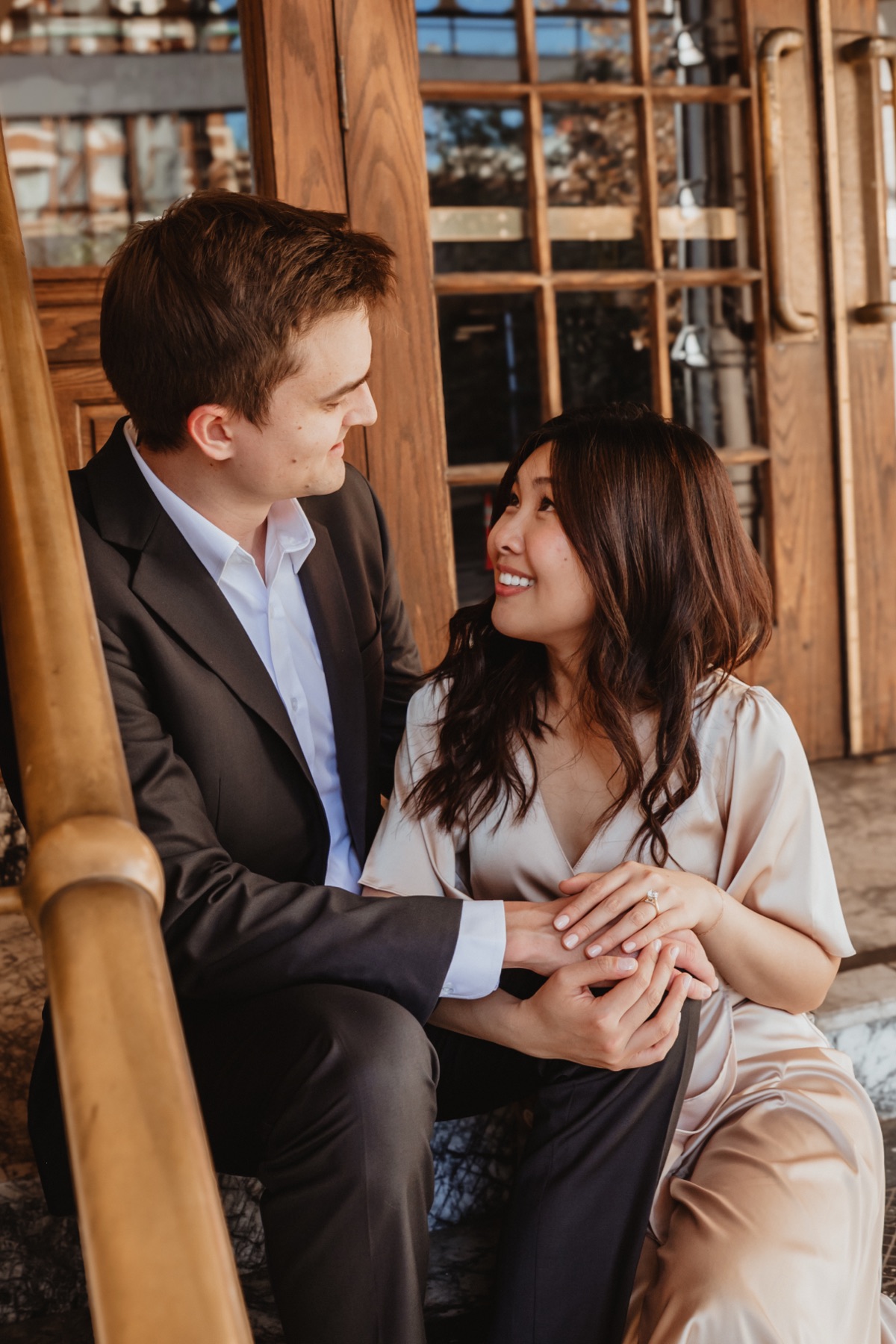 Sitting together on the steps